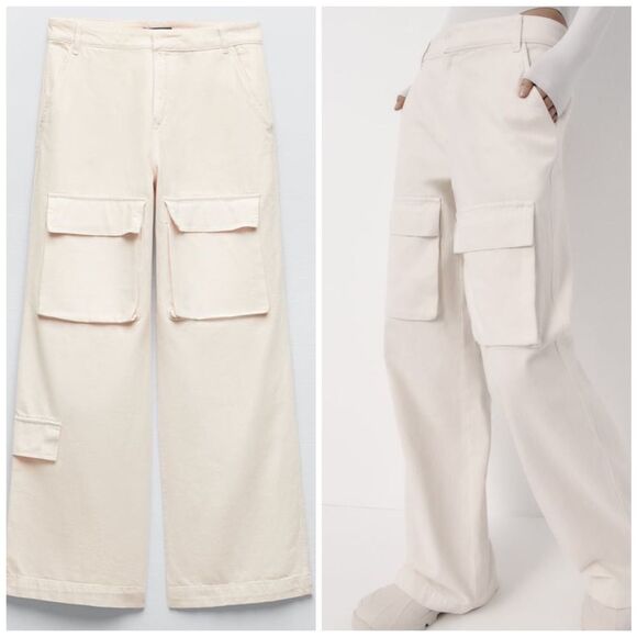 Zara Ecru Cargo Pants New - Picture 1 of 12